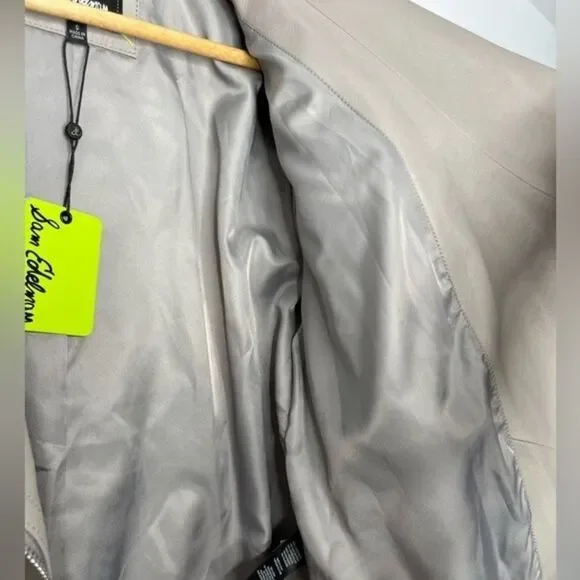 NWT Sam Edelman Grey Zip Up Genuine Leather Moto Jacket, Size S